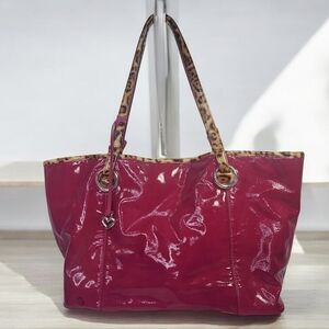 BRIGHTON Austyn Hot Pink and Leopard Large Patent Tote Bag